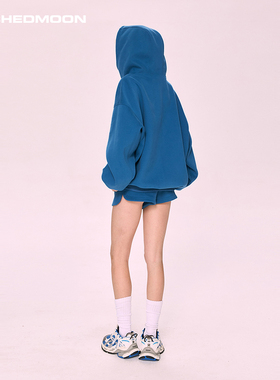 ARCHEDMOON蓝色连帽宽松慵懒感卫衣外套短裤子休闲运动套装女秋冬