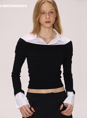 ARCHEDMOON 12/26 20:00【伦敦日记】黑色一字肩假两件长袖t恤