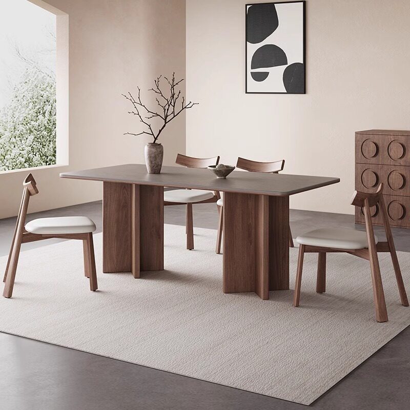 2024新款中古风岩板实木餐桌