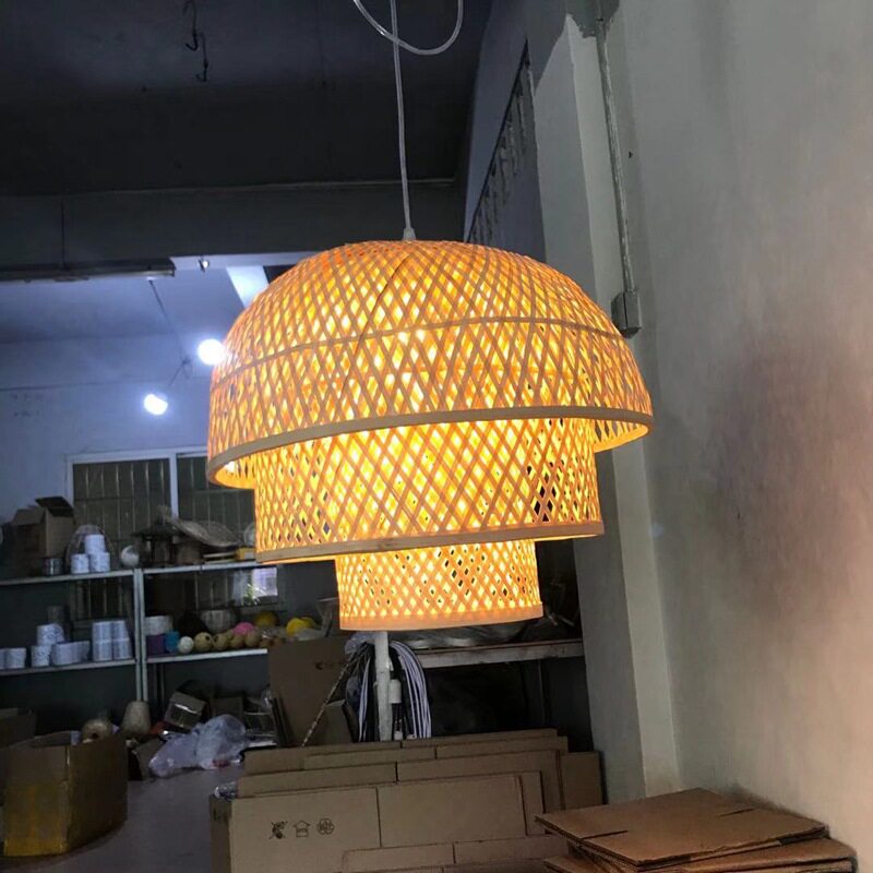 东南亚风格饭店民宿茶室卧室阳台日式灯笼竹篾编织三层盖吊灯