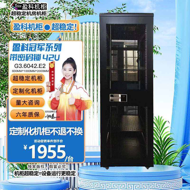盈科42U服务器机柜6042加厚钢板指纹密码锁机房机房专用机柜