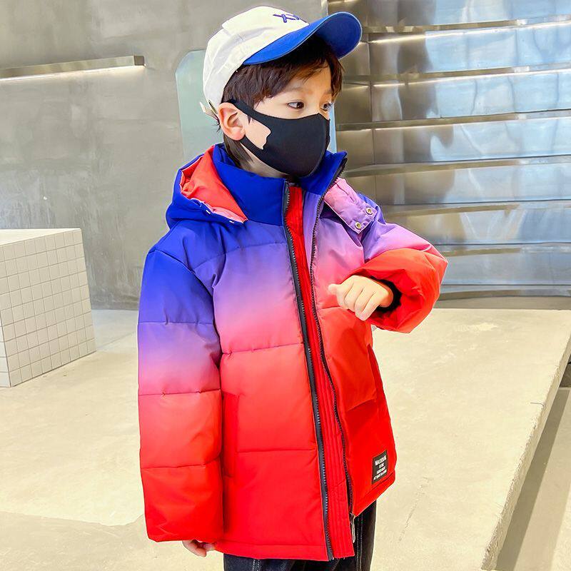 正品亲子男童羽绒服中长款冬季2025新款中大童渐变色加厚保暖外套