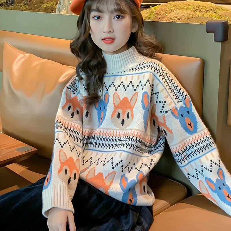 正品亲子女童卡通条纹羊毛衣2025冬季新款中大童加绒半高领打底衫