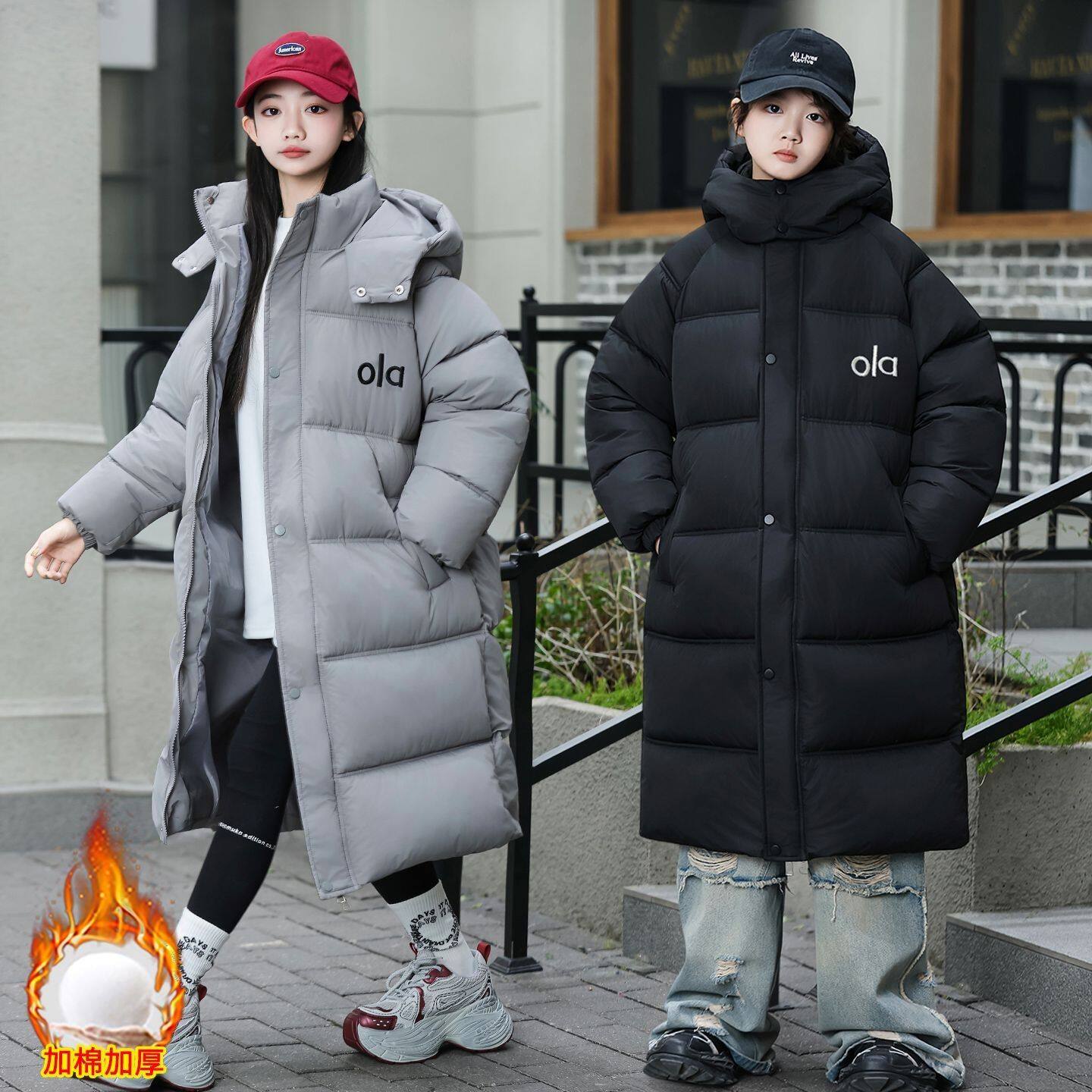 正品亲子女童冬季棉服2026新款男女童加厚长款棉袄过膝洋气中大童