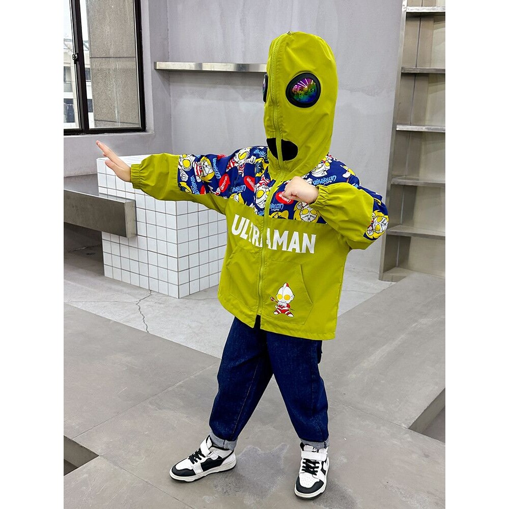正品亲子奥特曼男童拼色防风衣2026春季新款儿童连帽休闲百搭春秋
