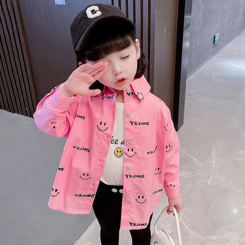 中大童春秋款2025新款儿童衫洋气女孩秋装长袖衬衣女宝宝卡通印花