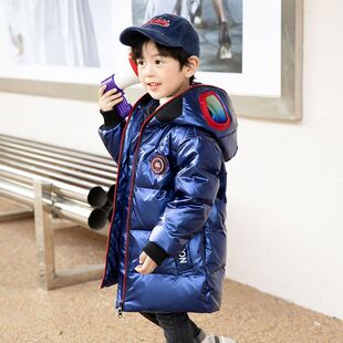 正品亲子男童卡通羽绒服中长款2025冬季新款加厚免洗男孩三防外套