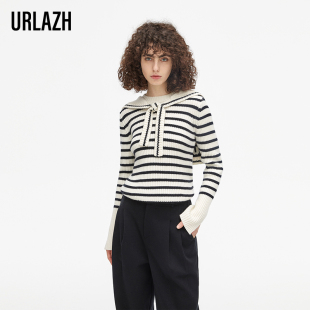 条纹长袖 洋气可拆卸披肩毛衣时尚 针织女 新款 URLAZH有兰春季