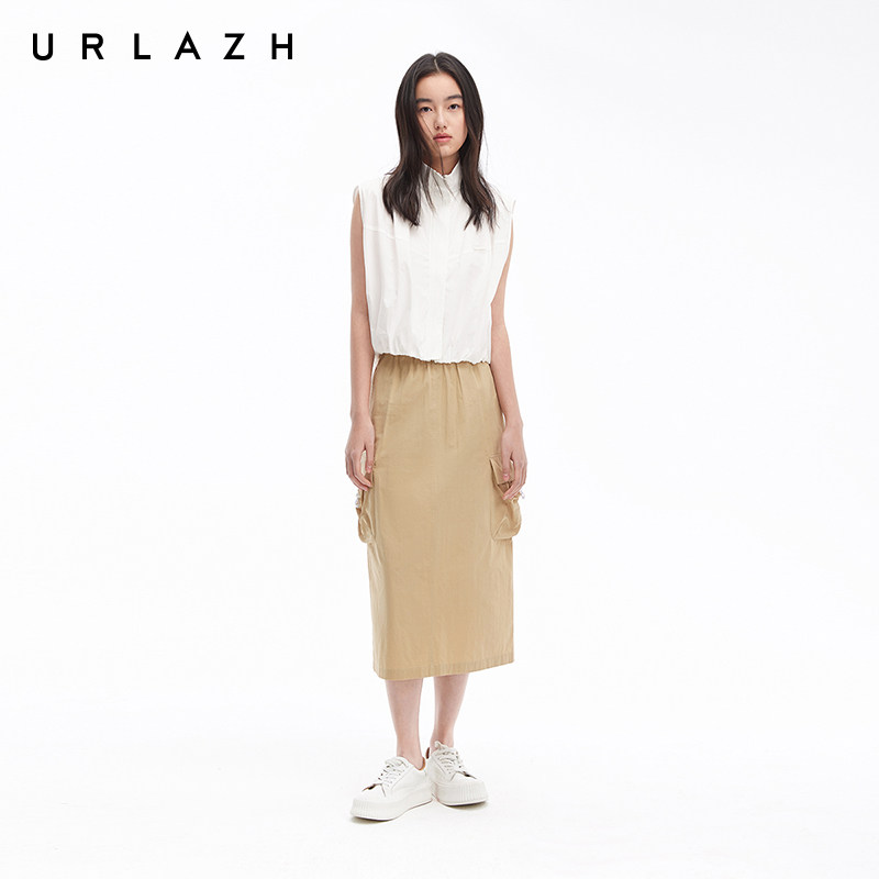 URLAZH有兰夏季新款酷飒工装风杏色直筒中长款开叉休闲半身裙女,女装/女士精品,半身裙,淘宝优惠券,粉丝福利购,淘宝优惠卷