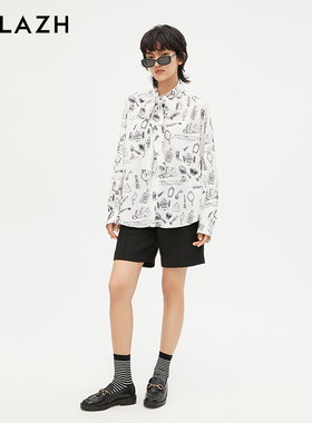 URLAZH有兰新款黑色简约质感宽松直筒休闲短裤女IM3PA25