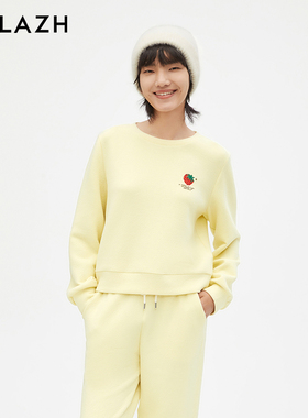 URLAZH有兰新款黄色宽松休闲圆领刺绣长袖卫衣女LM3SW13