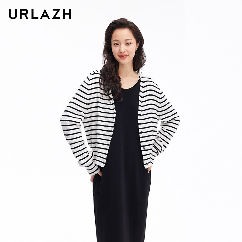 URLAZH有兰夏季新款复古气质简约慵懒条纹短款长袖针织开衫女,女装/女士精品,毛针织衫,淘宝优惠券,粉丝福利购,淘宝优惠卷