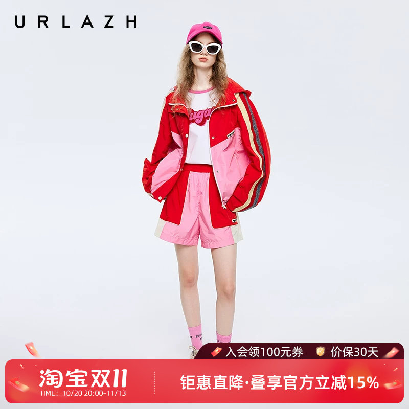 URLAZH有兰春季新款糖果色大红宽松直筒运动减龄休闲短裤女