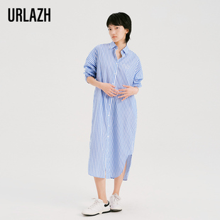 连衣裙长款 复古洋气纯棉气质宽松条纹长袖 新款 URLAZH有兰夏季