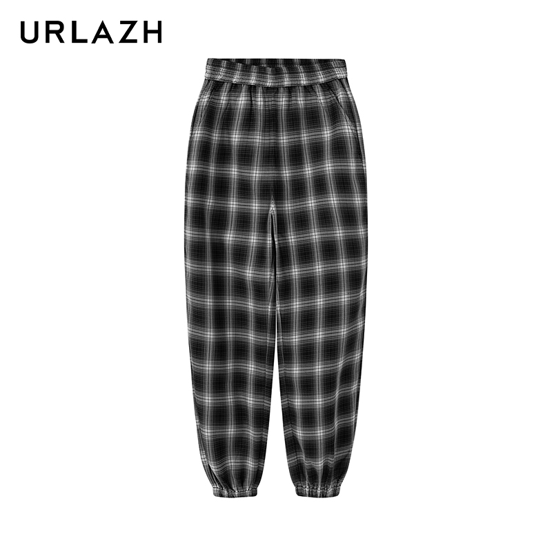 urlazh/有兰黑色格纹休闲裤