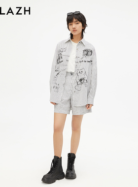 URLAZH有兰新款洋气竖条纹宽松松紧腰休闲短裤女LM3PA13