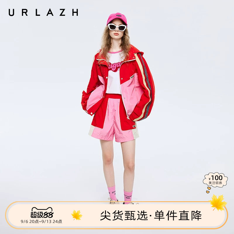 URLAZH有兰春季新款糖果色大红宽松直筒运动减龄休闲短裤女