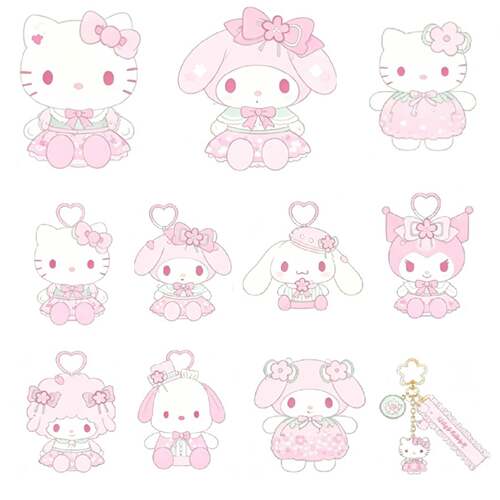 预订 2月港版slo粉色樱花helloKitty毛绒挂件链钥匙扣