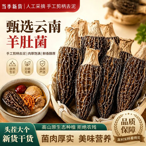 正宗云南野生羊肚菌干货官方旗舰店正品新鲜羊肚菌菇煲汤食材特产