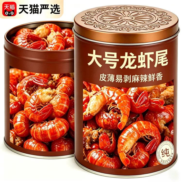 麻辣小龙虾尾加热即食香辣蒜蓉虾尾龙虾球海鲜罐头夜宵下酒菜零食