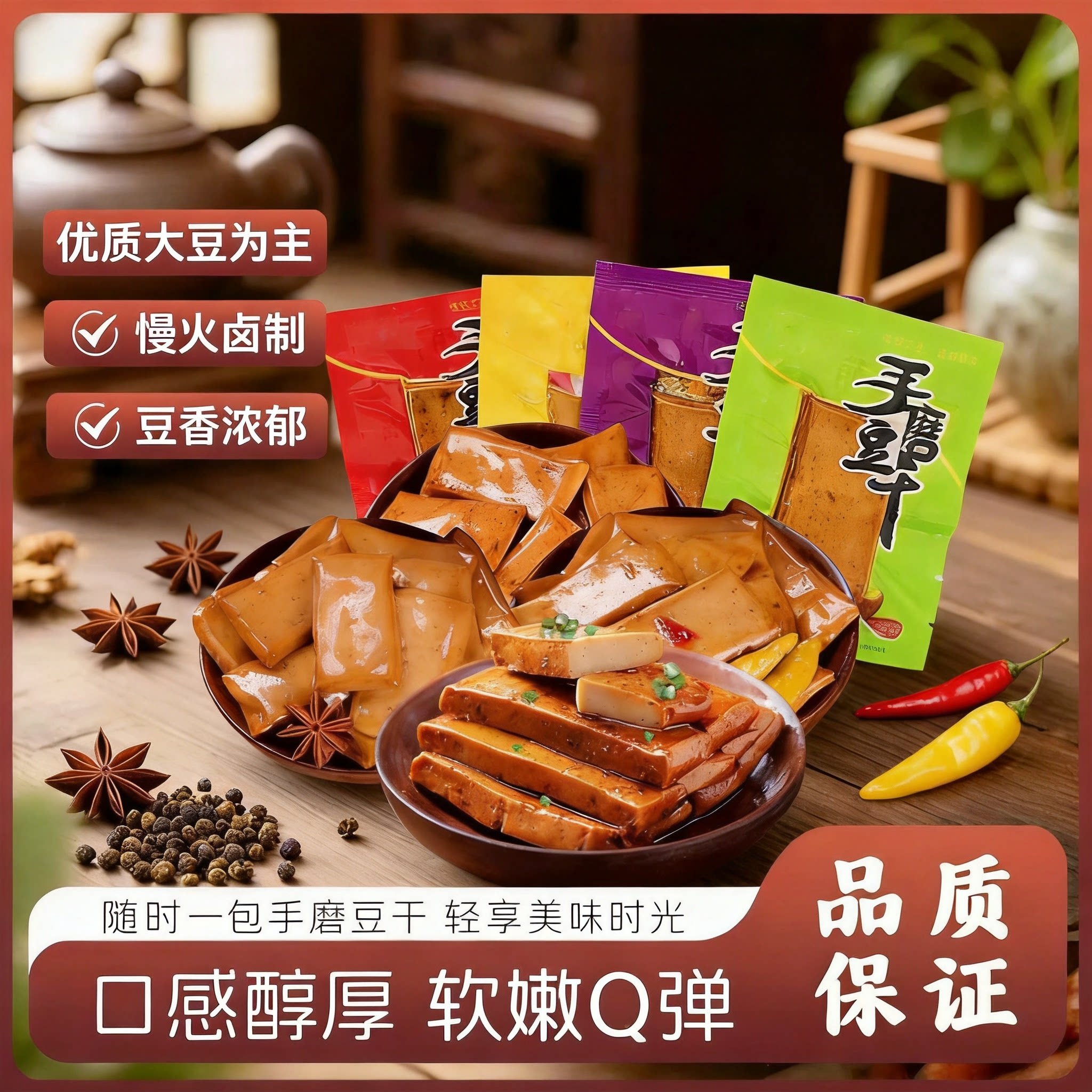 手磨豆干官方旗舰店豆干小零食麻辣豆腐干嫩豆干独立包装休闲零食