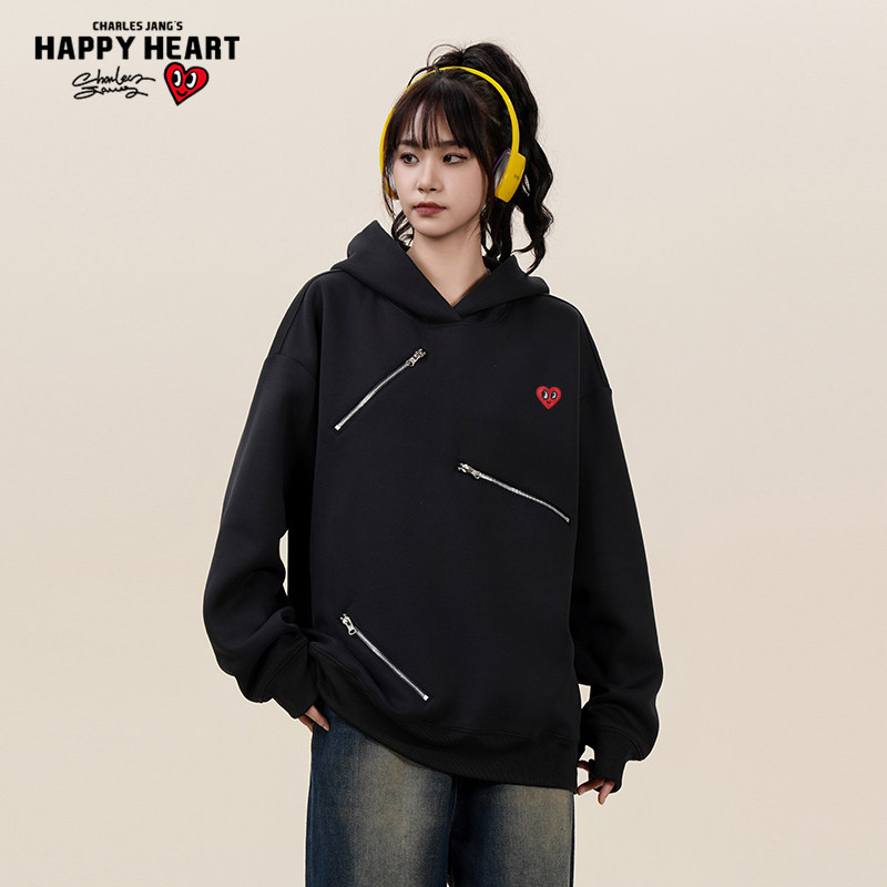 查尔斯桃心 2025年新款春秋季拉链款连帽套头卫衣男情侣宽松大码