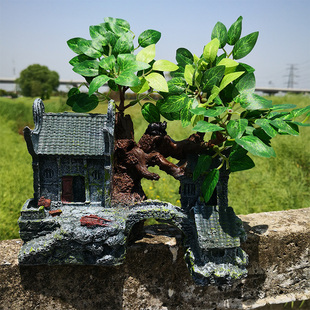室内外小桥塔假山配件草s屋鱼池水族箱鱼缸造布景田园石桥拱桥摆