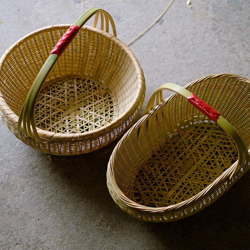 纯手工竹编买菜篮子竹编框购物篮水果篮竹篓手提篮U竹篮子环保菜