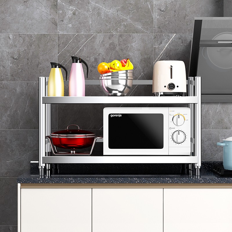 304不锈钢厨房置物架一层台面带围栏微波K炉架子单层灶台支架收纳