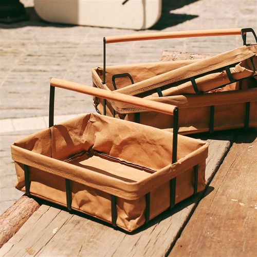 不纸。一宅可水洗牛皮纸提手铁艺收纳G筐篮杂物零食餐具收纳篮桌