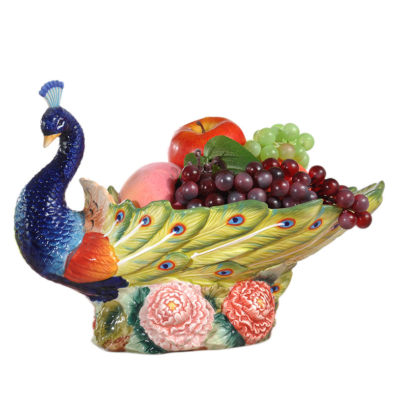 陶瓷牡丹孔雀水果盘欧式装饰品茶几摆件美O式家居点心盘装饰果篮,家居饰品,果盘/果篓,淘宝优惠券,粉丝福利购,淘宝优惠卷
