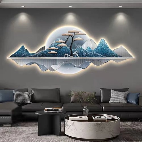 羽鹿呈祥b客厅装饰画高档大气带灯壁画发光墙画新款沙发背景墙挂