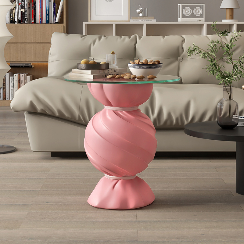 奶油风粉色客厅装饰落地茶几摆件电视柜沙发边几床V头新家乔迁礼