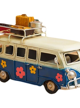 铁艺巴士车欧洲复古摆件面包车模型E怀旧拍照道具童装店软装饰品