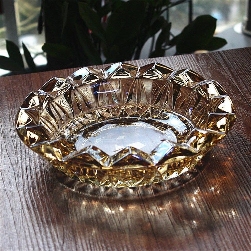 欧式烟灰缸水晶创意时p尚个性复古办公室客厅茶几金色大烟缸特大