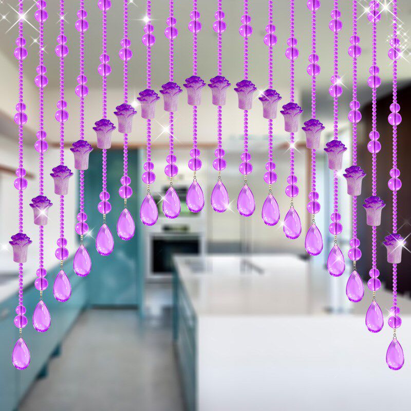 紫色水晶葫芦白菜l风水珠帘门帘免打孔大门卧室卫生间隔断挂帘子