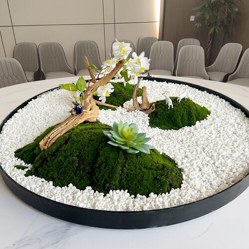 餐桌中间摆件大圆桌中间转盘摆花桌花仿真L花圆桌中间造景装饰景