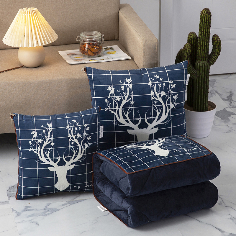 加厚抱枕被子两用珊瑚绒汽v车靠垫被办公室多功能可折叠午休空调