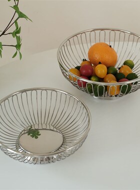 轻奢304d不锈钢面包篮果篮客厅家用茶几水果盘蔬果洗菜篮子摆件