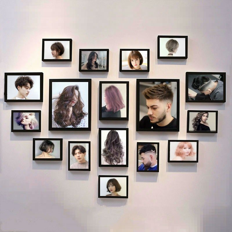 理发店墙面装饰画挂画染烫发x型图片相框画美发店背景墙发廊墙壁