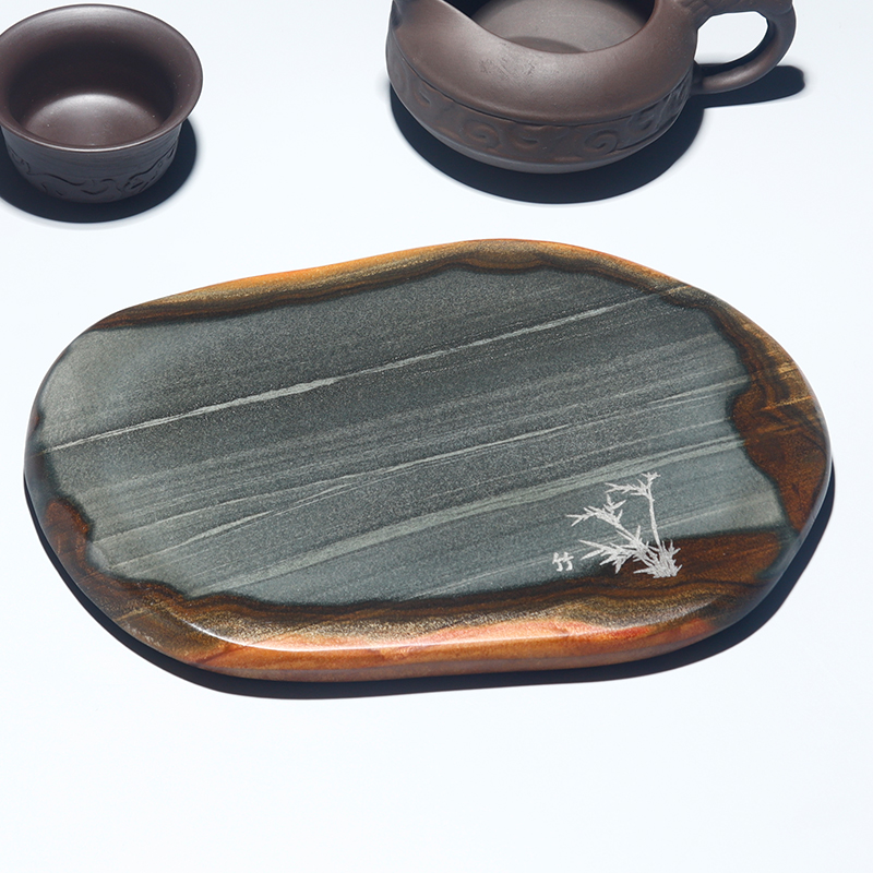 万石君歙砚干泡台小茶盘原石头安徽老坑高档砚台文房四宝茶台茶海