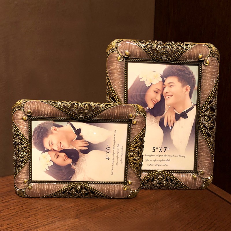 7寸相框摆台 复古金属6寸创意y横竖两用照片框 闺蜜相框带冲洗照