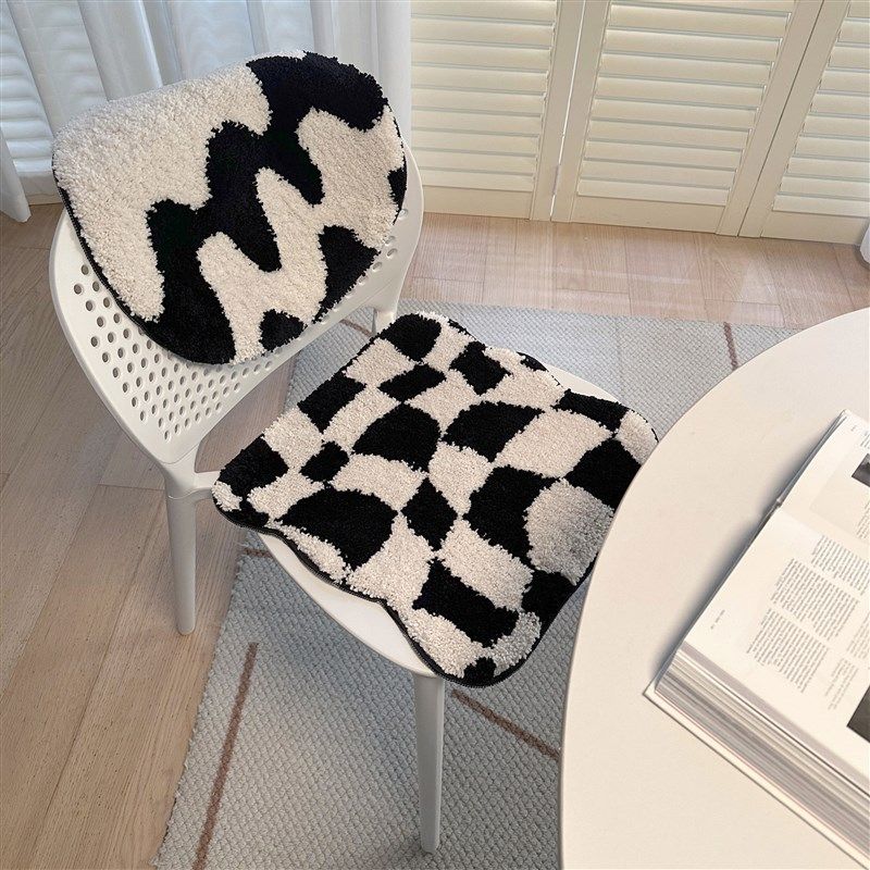 ins黑白格毛绒凳子圆形椅垫屁股餐椅垫子办O公室椅坐垫防滑可机洗,居家布艺,椅垫,淘宝优惠券,粉丝福利购,淘宝优惠卷