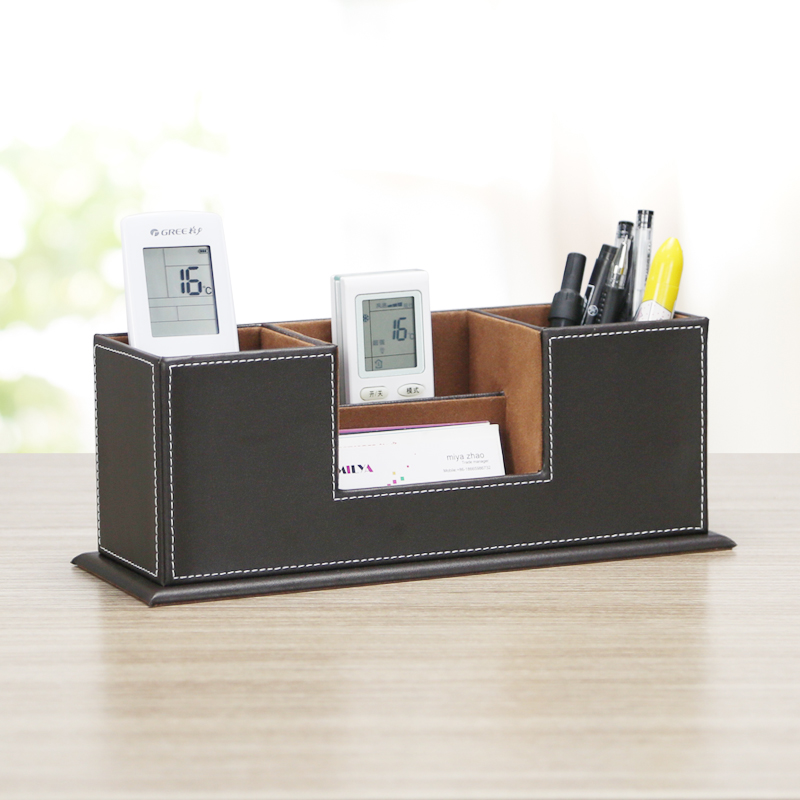 高档皮革笔筒多功能桌面办公u用品收纳盒 创意时尚 韩国文具 特价