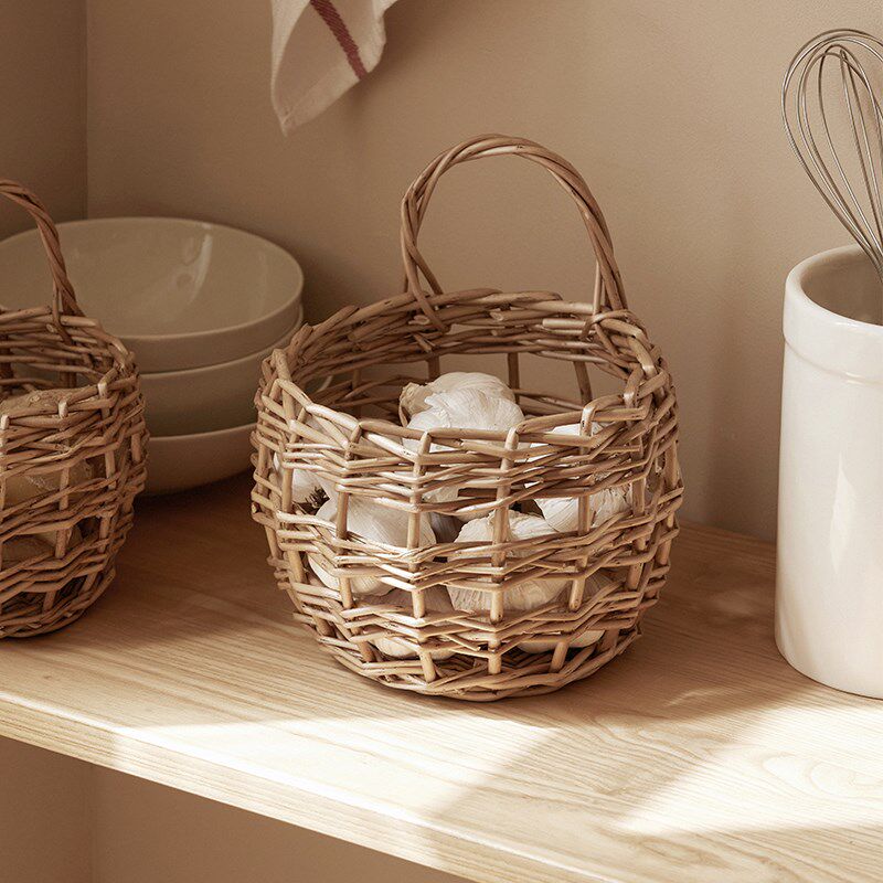 柳编姜蒜收纳筐厨房竹编篮u蒜头复古壁挂篮手提编织小花篮藤编挂