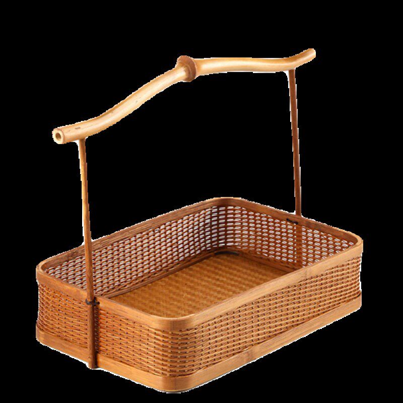 竹制品手工竹编复古茶具收纳筐点心篮中H式家用整理篮手提篮干果