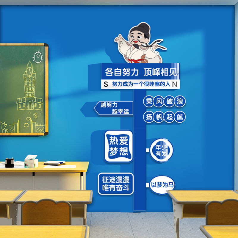 小学初中班级布置教室装饰李白文化墙贴黑板报材料画励.志标语神