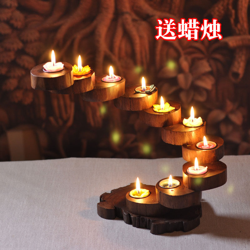 泰国实木a烛台烛光晚餐道具浪漫西餐装饰复古创意多层旋转烛台摆