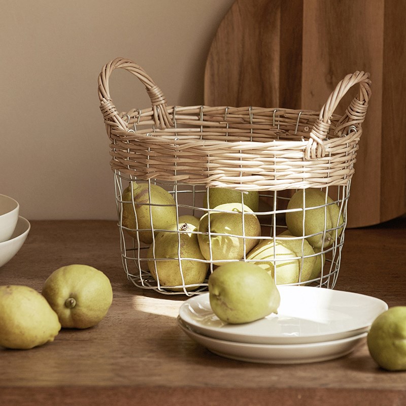铁艺柳编编织收纳筐桌面杂物零食面包厨房收纳篮U家用日式置物篮
