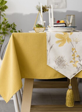 美式餐桌桌c布桌旗田园风2021年新款桌布高级感轻奢台布黄色长方